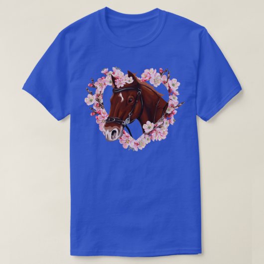 馬好きギフト茶色の馬と花1 Tシャツ (デザイン正面)