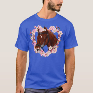馬好きギフト茶色の馬と花1 Tシャツ