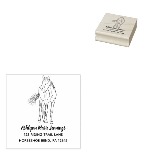 馬好きスクエア差出人住所 ラバースタンプ (押印)