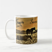 馬好きパーソナライズされたの名素朴前 コーヒーマグカップ (左)
