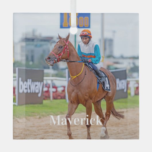 馬好きパーソナライズされたペットフォトエクエストリアン ガラスオーナメント (正面)