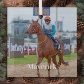 馬好きパーソナライズされたペットフォトエクエストリアン ガラスオーナメント