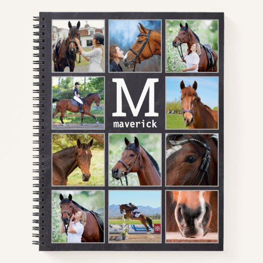 馬好きパーソナライズされたモノグラム11フォトコラージュ ノートブック (正面)