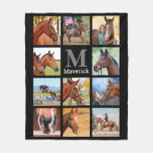 馬好きパーソナライズされたモノグラム11フォトコラージュ フリースブランケット (正面)
