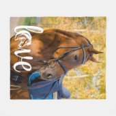 馬好きパーソナライズされたラブエクエストリアン写真 フリースブランケット (正面(横))