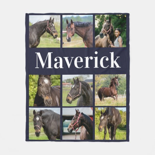 馬好きフォトコラージュカスタムのウマ科の写真 フリースブランケット (正面)