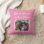 馬好きフォトピンク白 クッション (ブランケット)