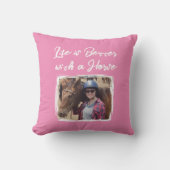 馬好きフォトピンク白 クッション (正面)