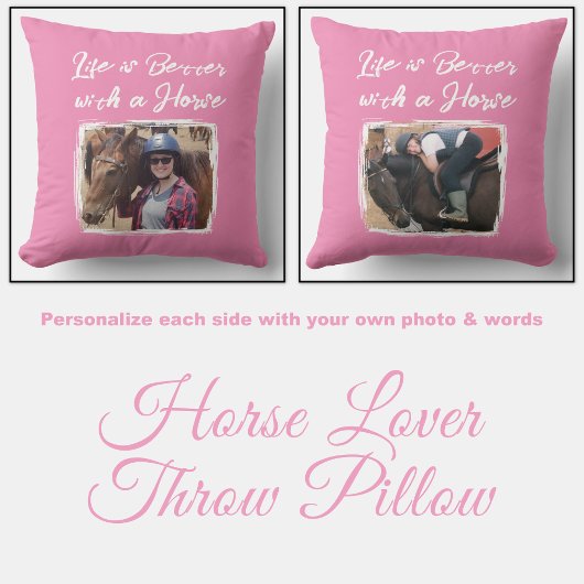 馬好きフォトピンク白 クッション