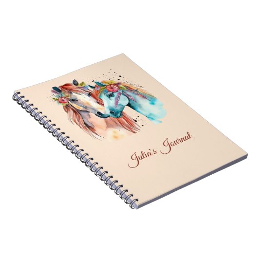 馬好きライディングウォーターカラー名ジャーナル ノートブック (右側)