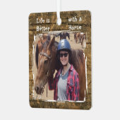 馬好き写真の名前ピンクの緑の素朴 メタルオーナメント (正面左)