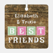 馬好き写真の名前ピンクの緑の素朴 メタルオーナメント (裏面)