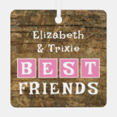 馬好き写真の名前ピンク素朴 メタルオーナメント (裏面)