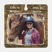 馬好き写真の名前ピンク素朴 メタルオーナメント (正面)