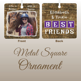 馬好き写真の名前紫の素朴 メタルオーナメント