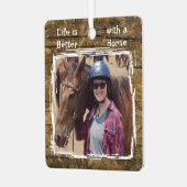 馬好き写真の名前black rustic メタルオーナメント (正面左)