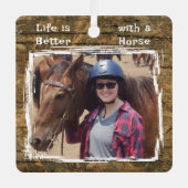 馬好き写真の名前black rustic メタルオーナメント (正面)