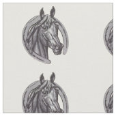 馬好き大型蹄鉄ヴィンテージスケッチ動物 ファブリック (クローズアップ)