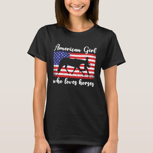 馬好き女子 アメリカ国旗  2 Tシャツ (正面)