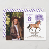 馬好き誕生日の写真の招待パープル 招待状 (正面/裏面)