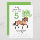 馬好き誕生日の招待//グリーンダウンロード 招待状 (正面/裏面)
