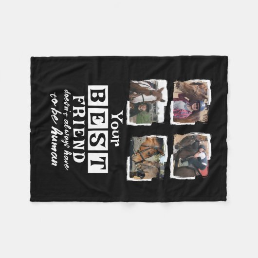 馬好き4フォト最高のフレンド白黒 フリースブランケット (正面(横))