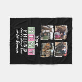 馬好き4最高のフォトフレンド黒ピンクグリーン フリースブランケット (正面(横))