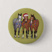 馬好き クリスマス 動物 ファーム 動物愛好家 缶バッジ (正面)
