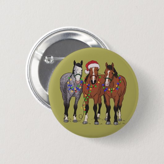 馬好き クリスマス 動物 ファーム 動物愛好家 缶バッジ (正面&裏面)