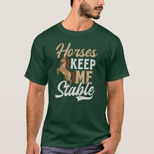 馬好き 馬がいると心が穏やかに 馬 おもしろい Tシャツ (正面)