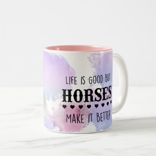 馬好き、馬術ギフト、馬のグラフィック ツートーンマグカップ (正面右)