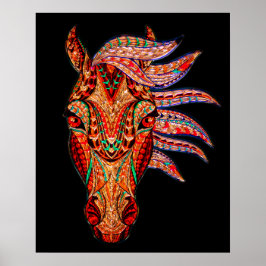 馬宝石モザイクカラフル女性のカーボーイ馬術 ポスター