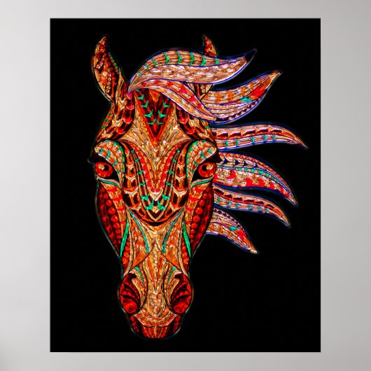 馬宝石モザイクカラフル女性のカーボーイ馬術 ポスター (正面)