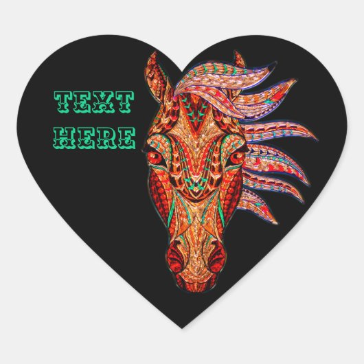 馬宝石モザイクカラフル女性のカーボーイ黒褐色 ハートシール (正面)