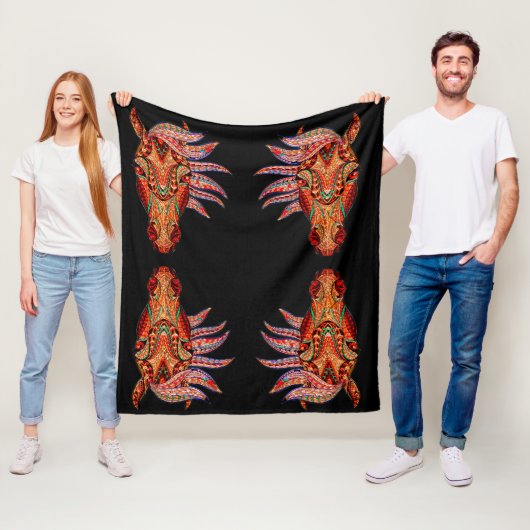 馬宝石モザイクカラフル女性のカーボーイ黒褐色 フリースブランケット (インサイチュ)