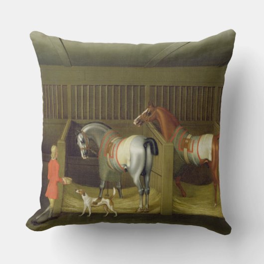馬小屋および2頭の有名な連続した馬のbelongin クッション (正面)