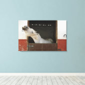 馬小屋に灰色の馬 キャンバスプリント (インサイチュ (ウッドフロア))