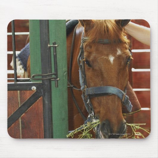馬小屋に立つ馬 マウスパッド (正面)