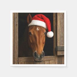 馬小屋の窓から顔を出すクリスマスの馬 スタンダードカクテルナプキン