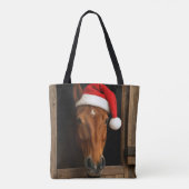 馬小屋の窓から顔を出すクリスマスの馬 トートバッグ (裏面)