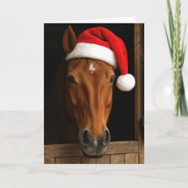 馬小屋の窓辺のクリスマスの馬 カード