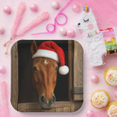 馬小屋の窓辺のクリスマスの馬 ペーパープレート (パーティー)