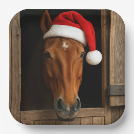 馬小屋の窓辺のクリスマスの馬 ペーパープレート