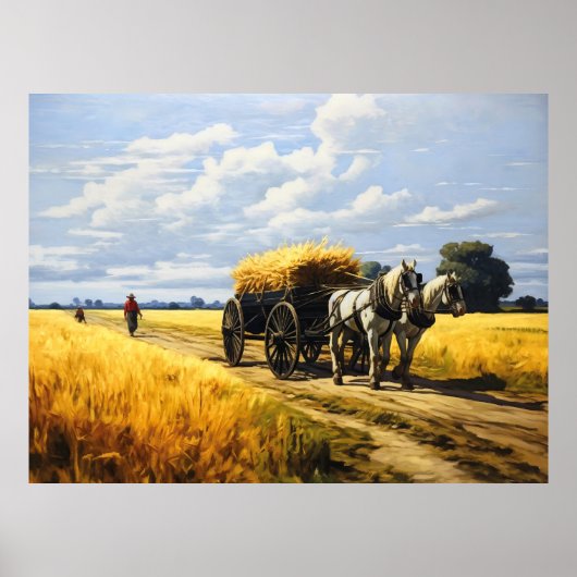 馬引きワゴンで穀物を収穫する ポスター (正面)