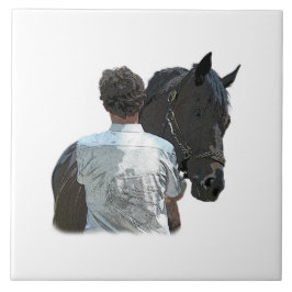 馬灯陶瓦を保持する人 タイル