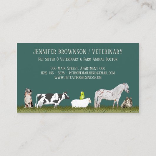 馬牛ヒツジ飼い猫鳥獣ホームペット 名刺 (裏面)