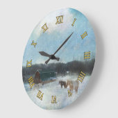 馬牧場、バーンズ、スノー絵画ズ ラージ壁時計 (傾斜)