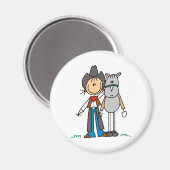 馬磁石付きスティックフィギュア女性のカーボーイ マグネット (正面/裏面)