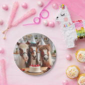 馬祝の誕生日とケーキと帽子のプレート ペーパープレート (パーティー)