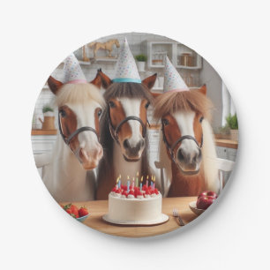 馬祝の誕生日とケーキと帽子のプレート ペーパープレート